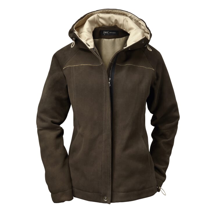 Damen-Kapuzenjacke Hirschleder, Oliv