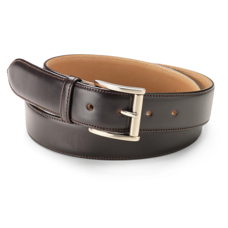 Three-Ply Cowhide Leather Belt, Dark brown