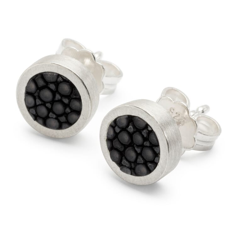 Ohrstecker Silber-Rochenleder, Schwarz