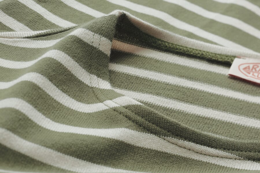 Gestreept herenoverhemd Green-Ecru, close-up