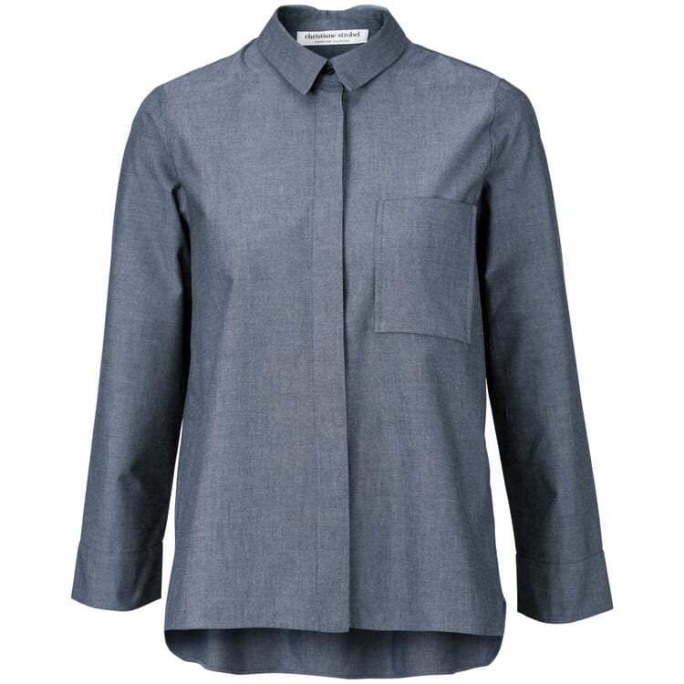 Dames blouse chambray, Medium blauw