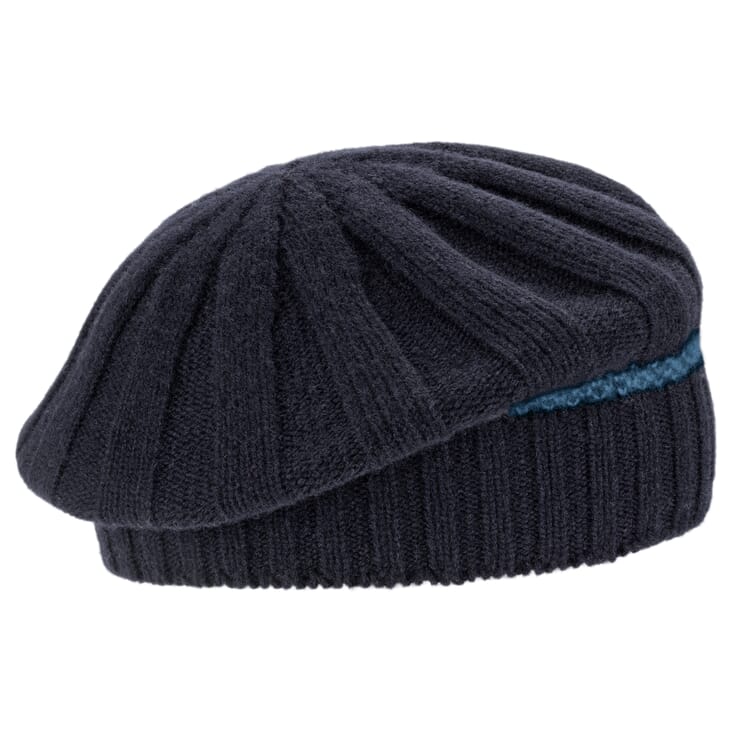 Béret tricoté pour femme en laine d'agneau, bleu foncé