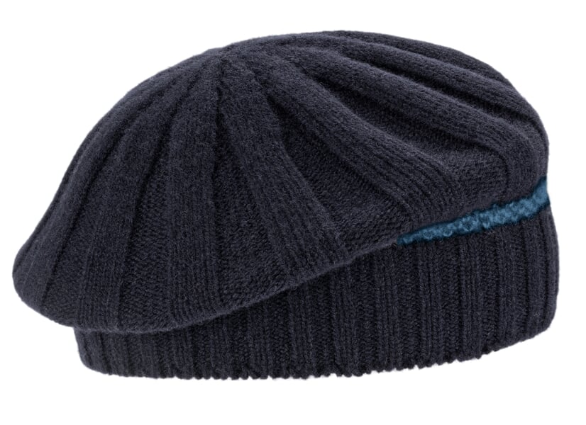 Boina de punto para mujer de lana de cordero, azul oscuro