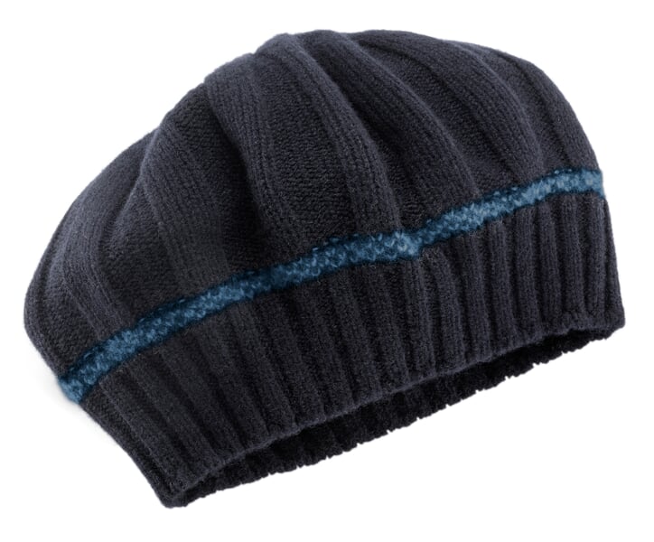 Boina de punto para mujer de lana de cordero, azul oscuro