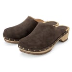 Træsko til damer i ruskind Dark brown