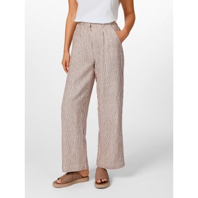 Enmain Linnen damesbroek, lange katoenen zomerbroek, licht elastiek, effen, reisbroek met zakken, voor vakantie, strand, donkerblauw, M
