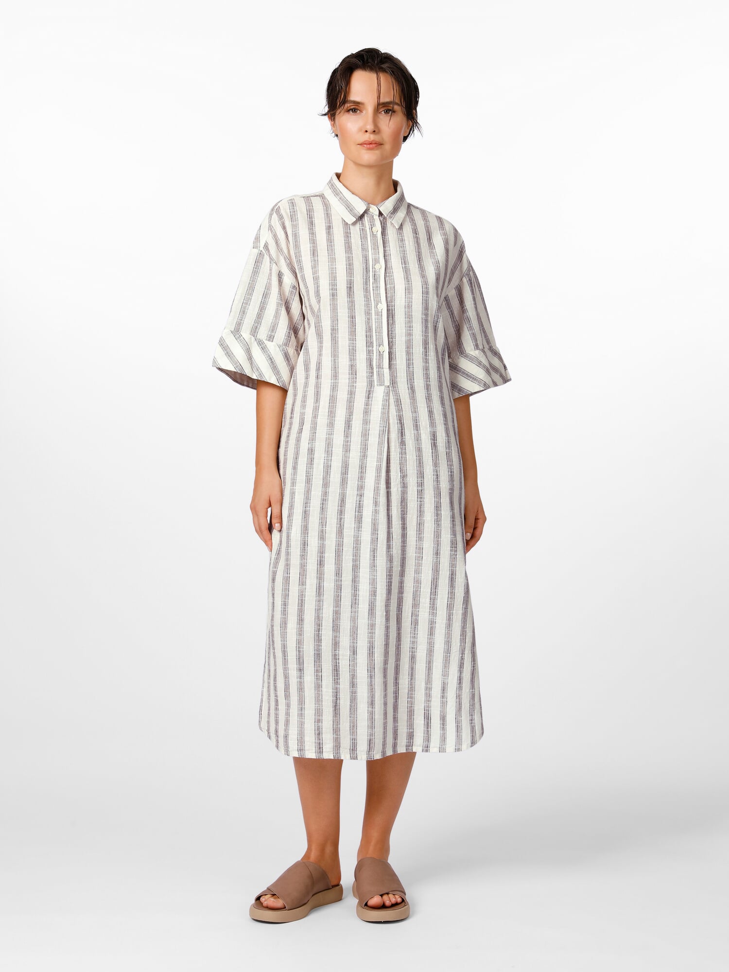 Women's striped blouse dress, Brown-White | Manufactum