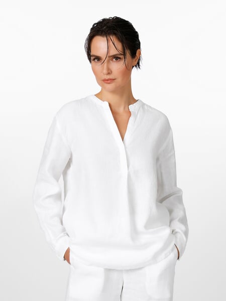 Damen-Hemdbluse Leinen Weiß, Tragebild