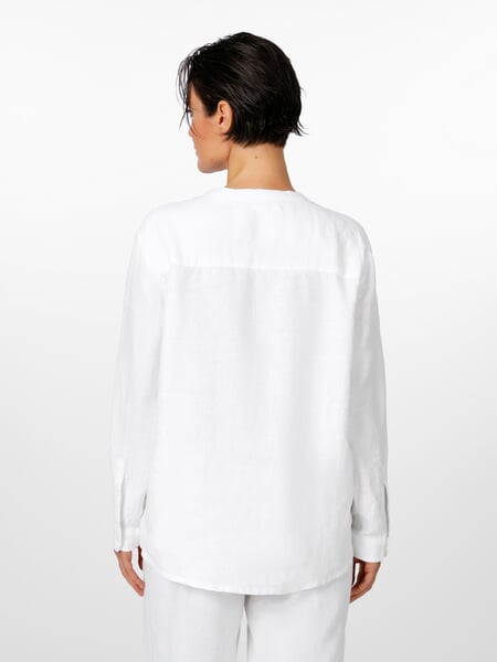 Ladies shirt blouse linen White, presented on a model