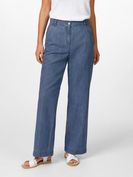 Pantalon pour femme à jambes larges Bleu moyen, présenté sur un modèle