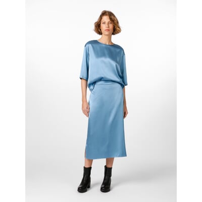 Damesrok Zomer Basic Rekbaar Effen Lichtgewicht Hoge taille A-lijn Elegant Satijn Zijde Kantoor Lange rokken (Color : A48, Size : Large