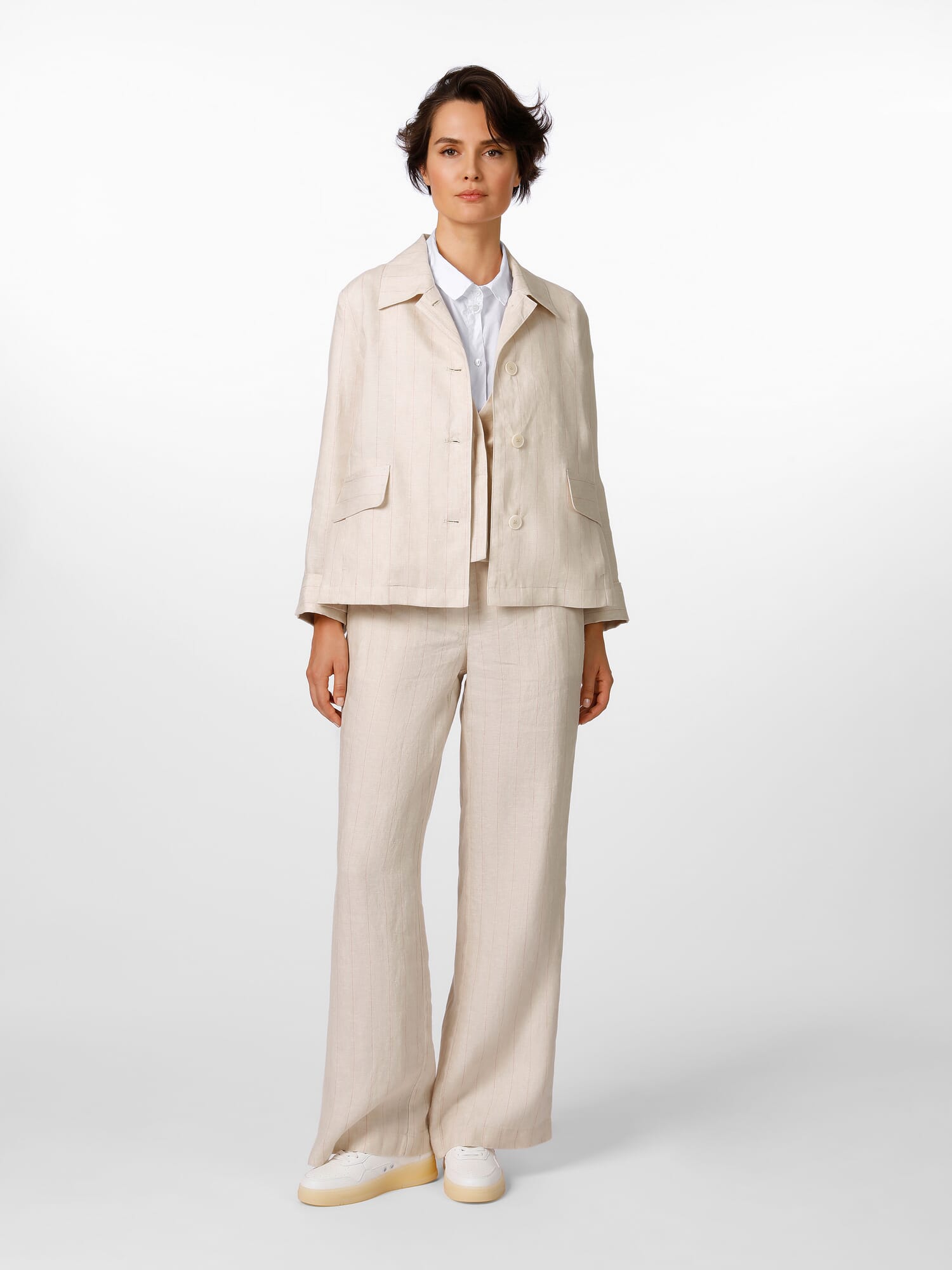 Ladies linen jacket stripes, Nature Coral | Manufactum