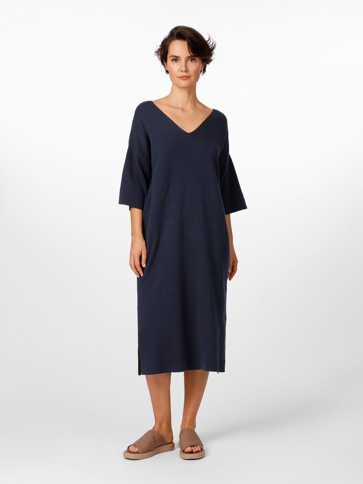 Ladies knit dress V-neck, Dark blue | Manufactum