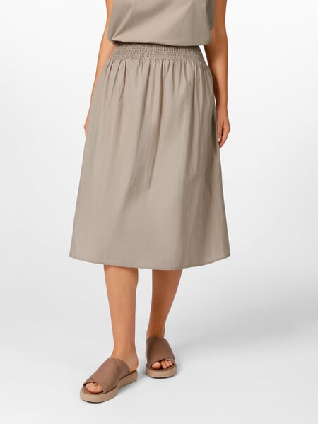 Jupe midi femme à large ceinture, sable, présenté sur un modèle