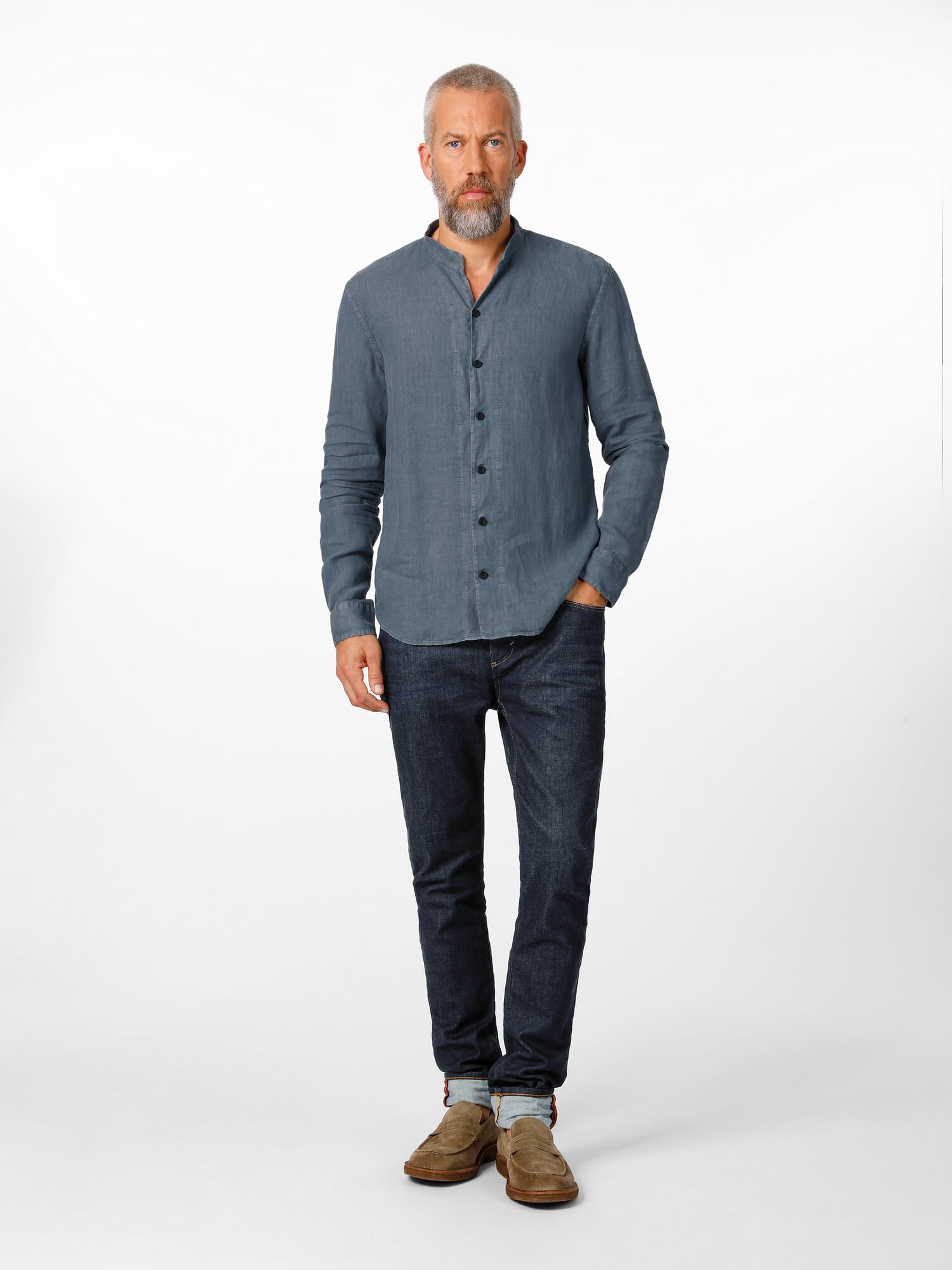 Chemise De Costume Pour Homme À Col Boutonné, Blanche/Bleue, 14-14,5
