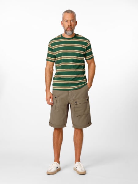 Men T-shirt 1971 stripes Green-Ecru, presented on a model