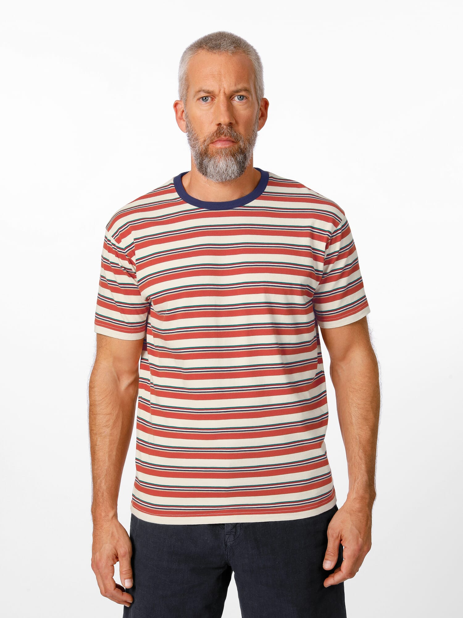 Herren-T-Shirt 1967 Streifen, Orange-Ecru | Manufactum