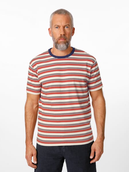 Herren-T-Shirt 1967 Streifen Orange-Ecru, Tragebild