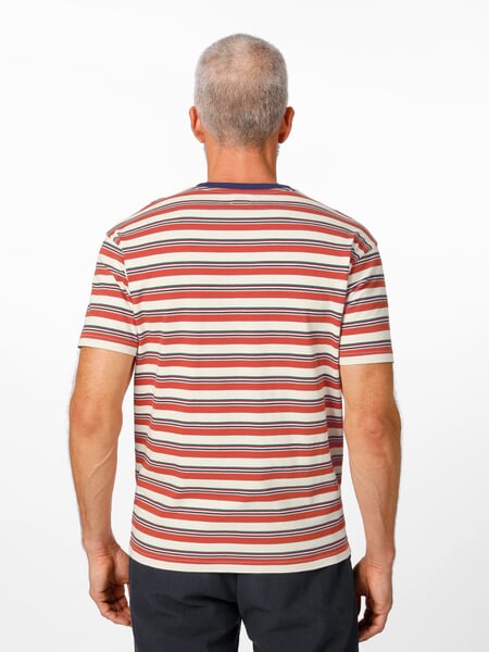 Herren-T-Shirt 1967 Streifen Orange-Ecru, Tragebild