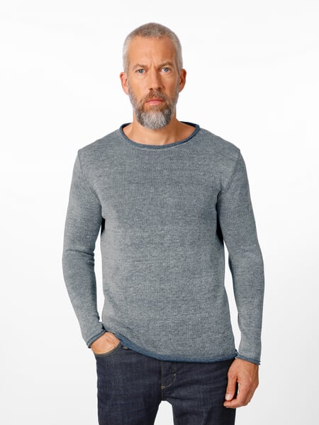 Herren-Rundhalspullover Grau-Blau, Tragebild
