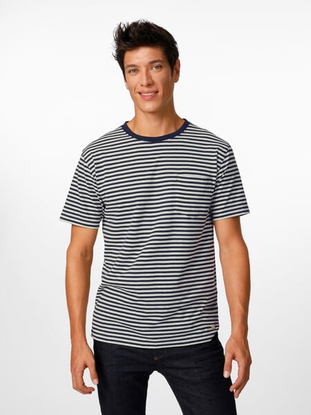 Heren-T-shirt Ringel Marine wit, gepresenteerd op een model