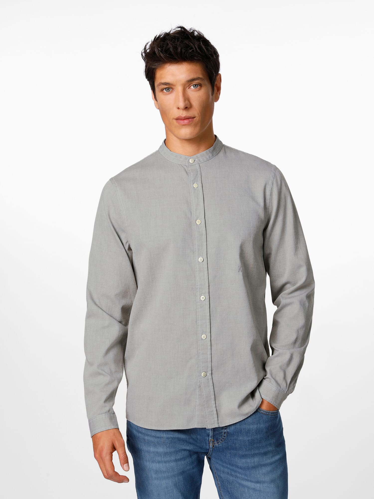 Mens shirt stand up collar, Light gray | Manufactum