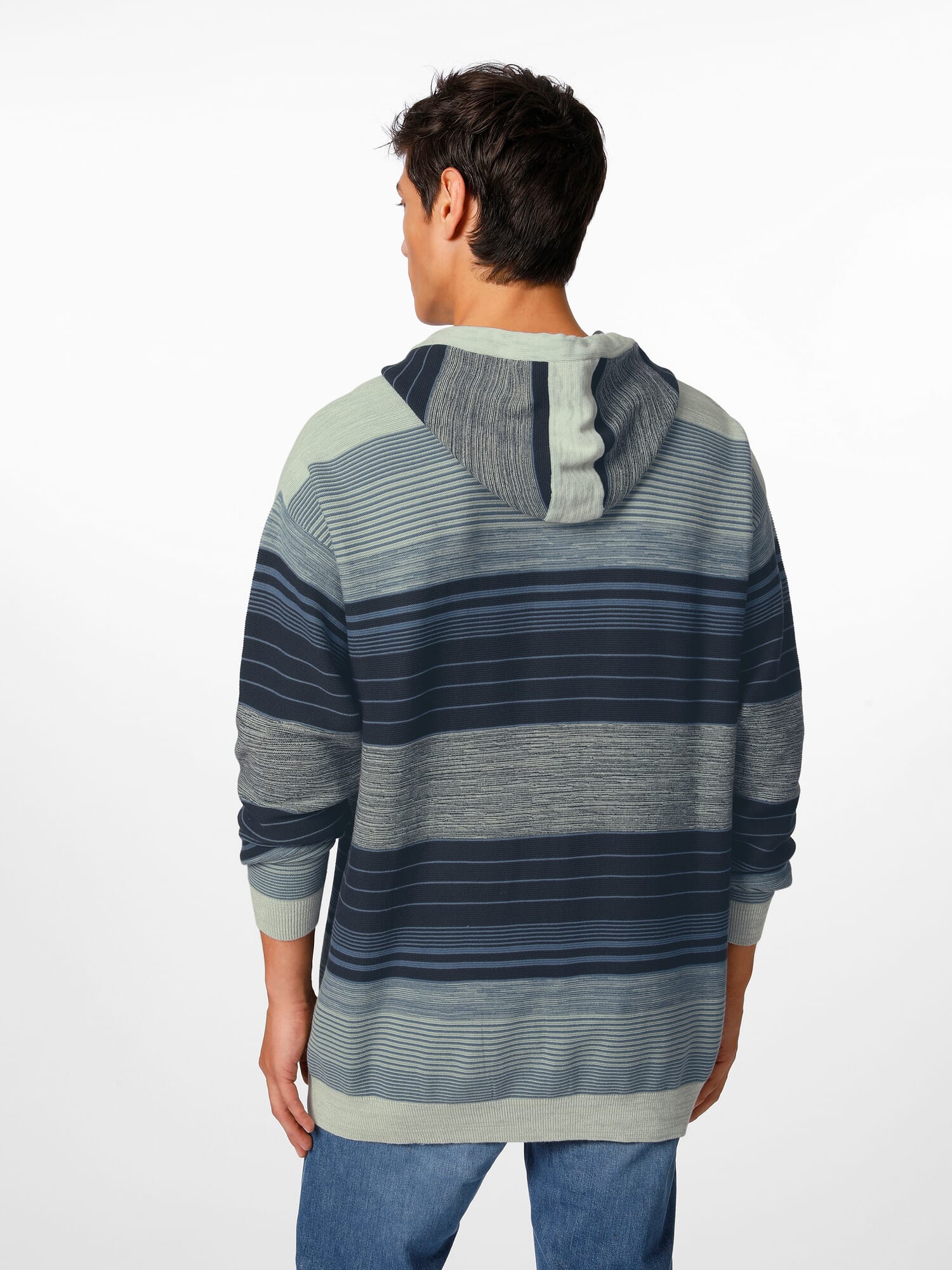 Men's striped knitted hoodie, Blue tones | Manufactum