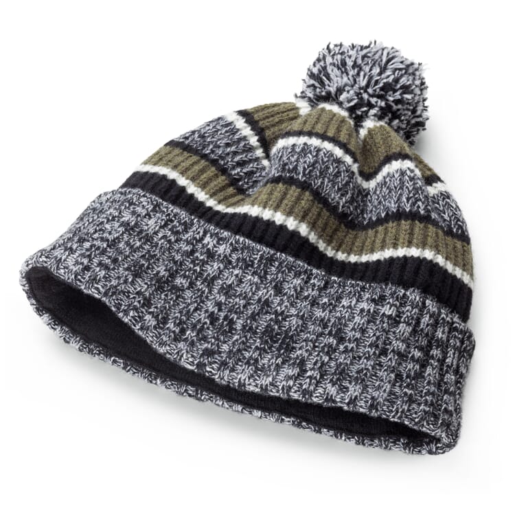 Men's knitted hat, lined, black-green