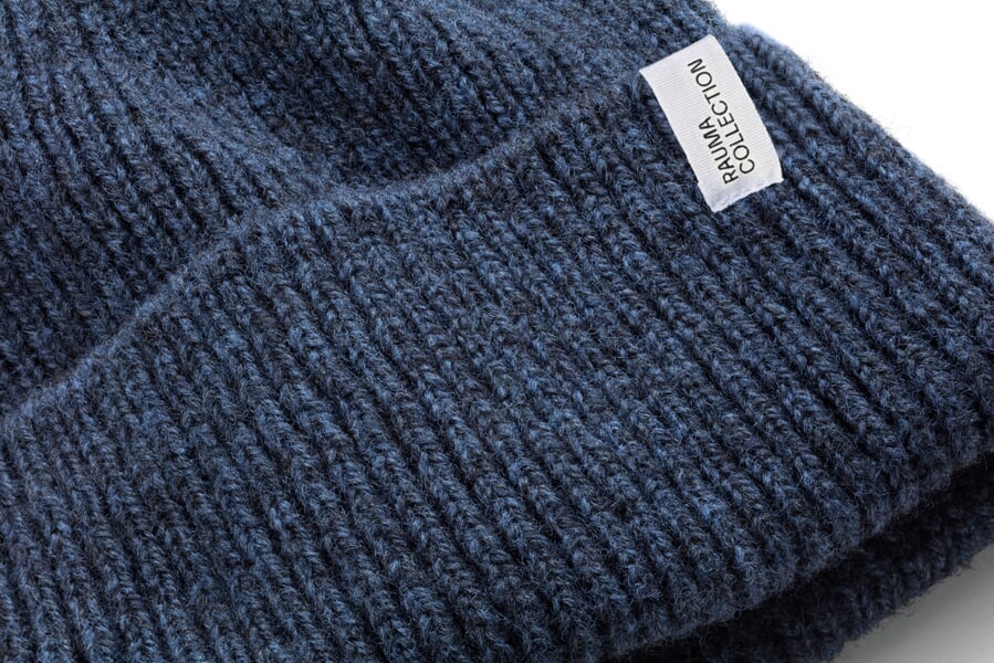 Unisex-Strickmütze Rippe Blau, Detailsicht