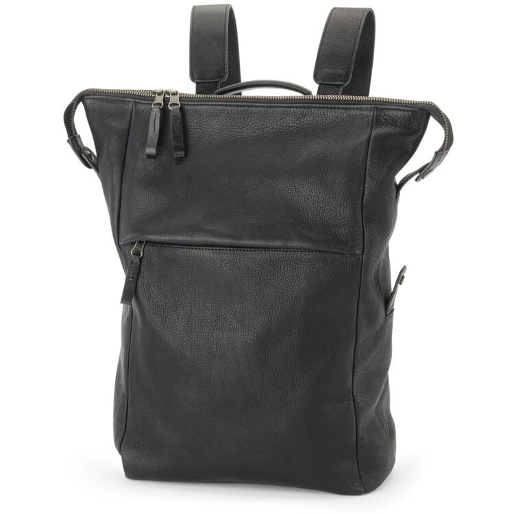 Mochila de piel para portátil, negra