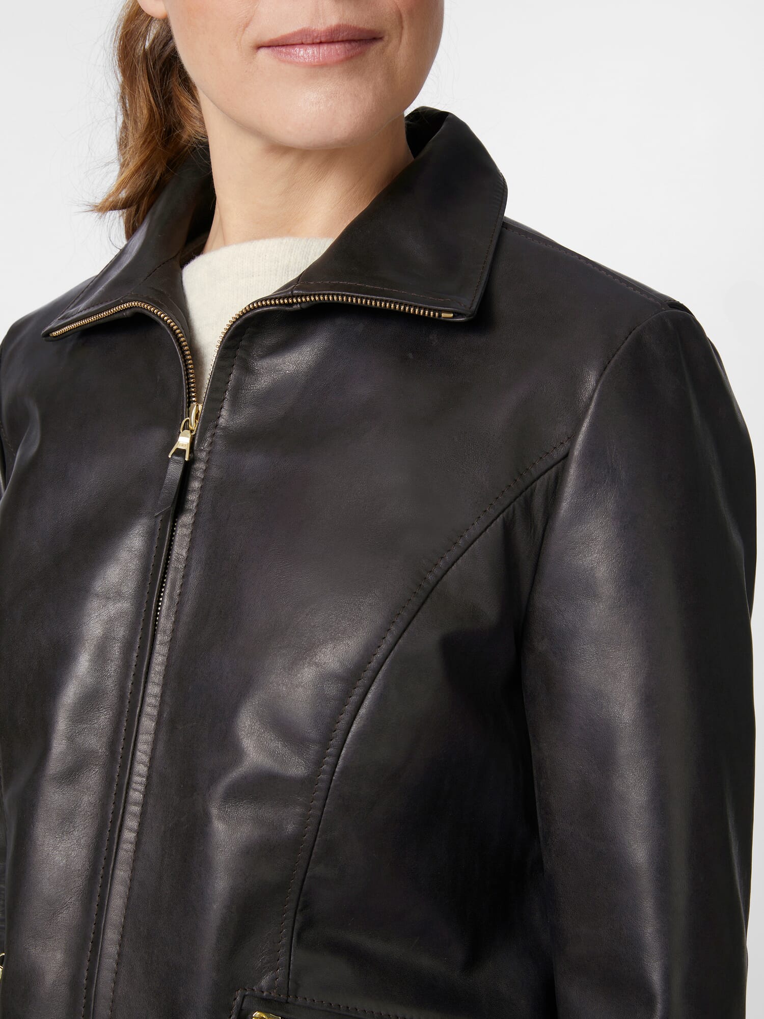 Ladies roadster jacket horse leather, Black/Brown | Manufactum