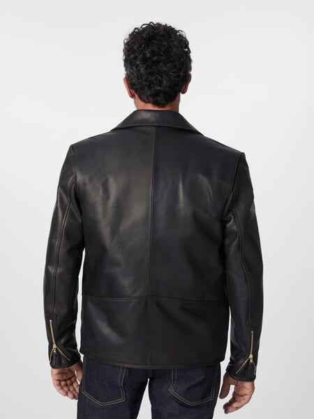 Men roadster jacket horse leather Black-Brown, presented on a model