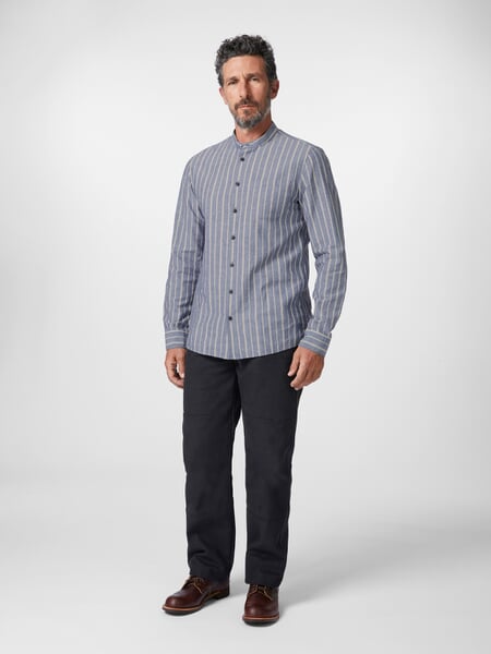 Men's striped shirt Blue, presented on a model
