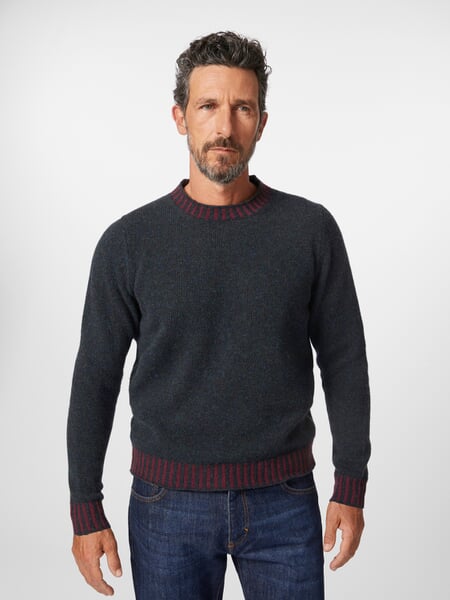 Mens Knit Sweater Black-Red, presented on a model