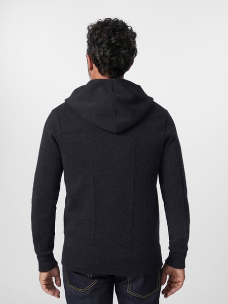 Men's cardigan with hood Dark gray, presented on a model