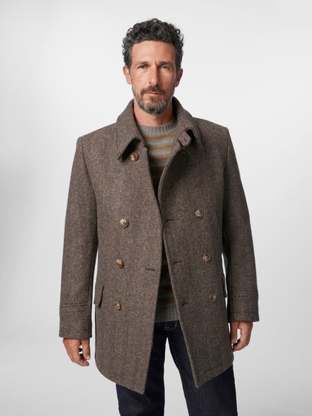 Men jacket double breasted Brown-beige, presented on a model