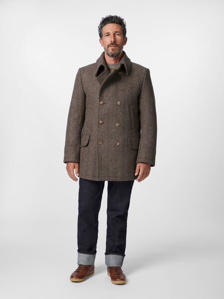 Men jacket double breasted Brown-beige, presented on a model