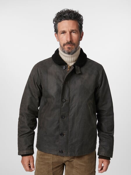 Men's deck jacket Dark brown, presented on a model