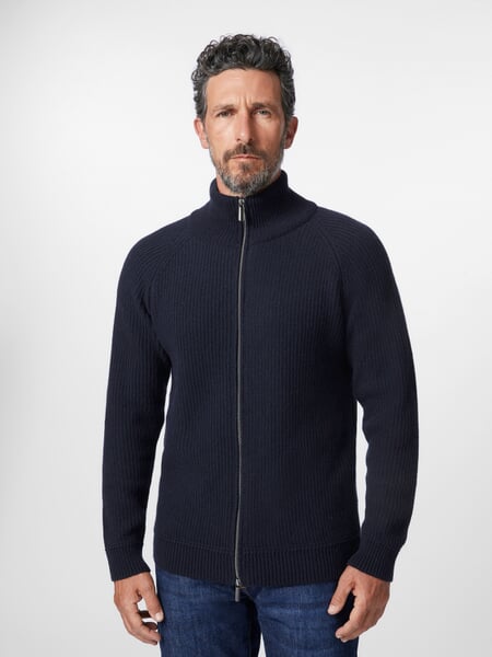Veste en tricot Zip pour hommes Bleu foncé, présenté sur un modèle