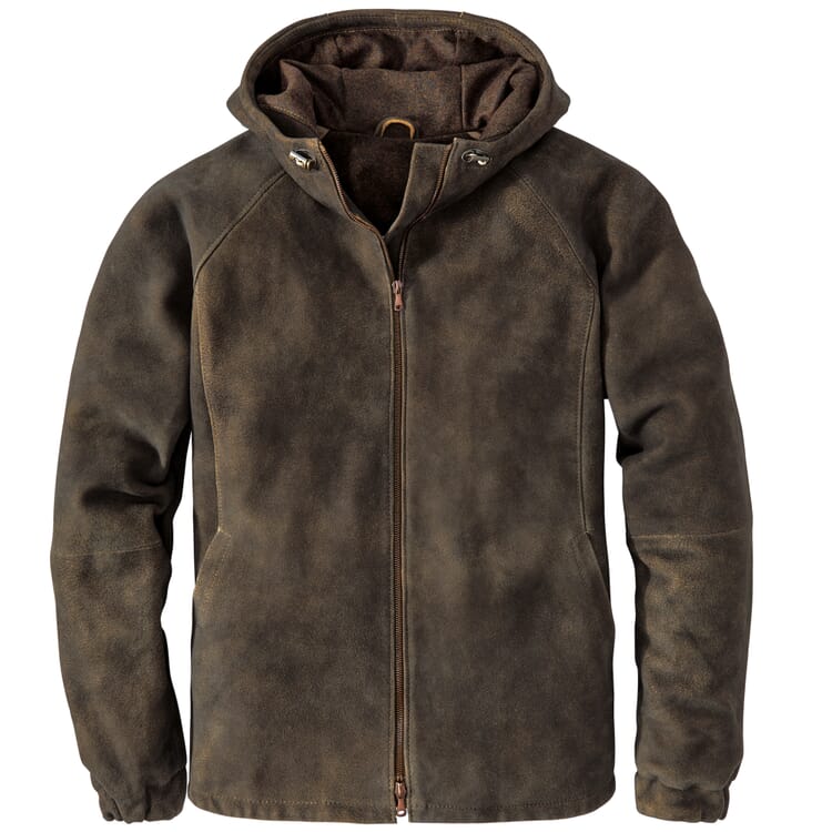 Chaqueta con capucha de hombre buck suede, Marrón