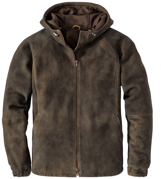 Men's hooded jacket buck suede Brown