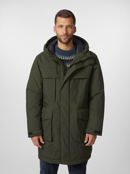 Men's hooded coat Dark green, presented on a model