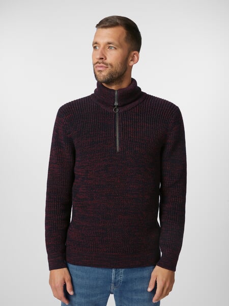Troyeur homme col zippé Bleu-Rouge, présenté sur un modèle
