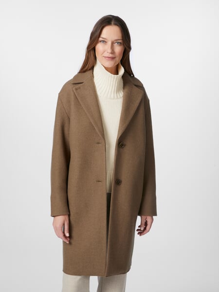 Manteau en laine pour femme Marron, présenté sur un modèle