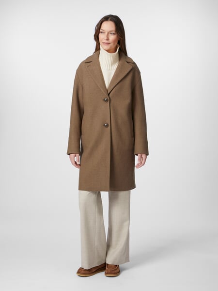 Manteau en laine pour femme Marron, présenté sur un modèle