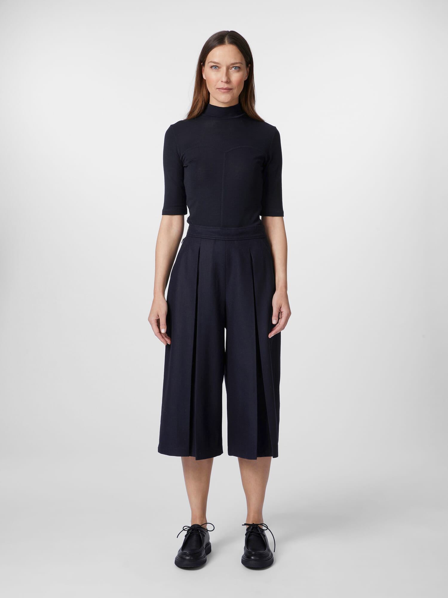 FINE WOOL COTTON TWILL SKIRT ダークブルー