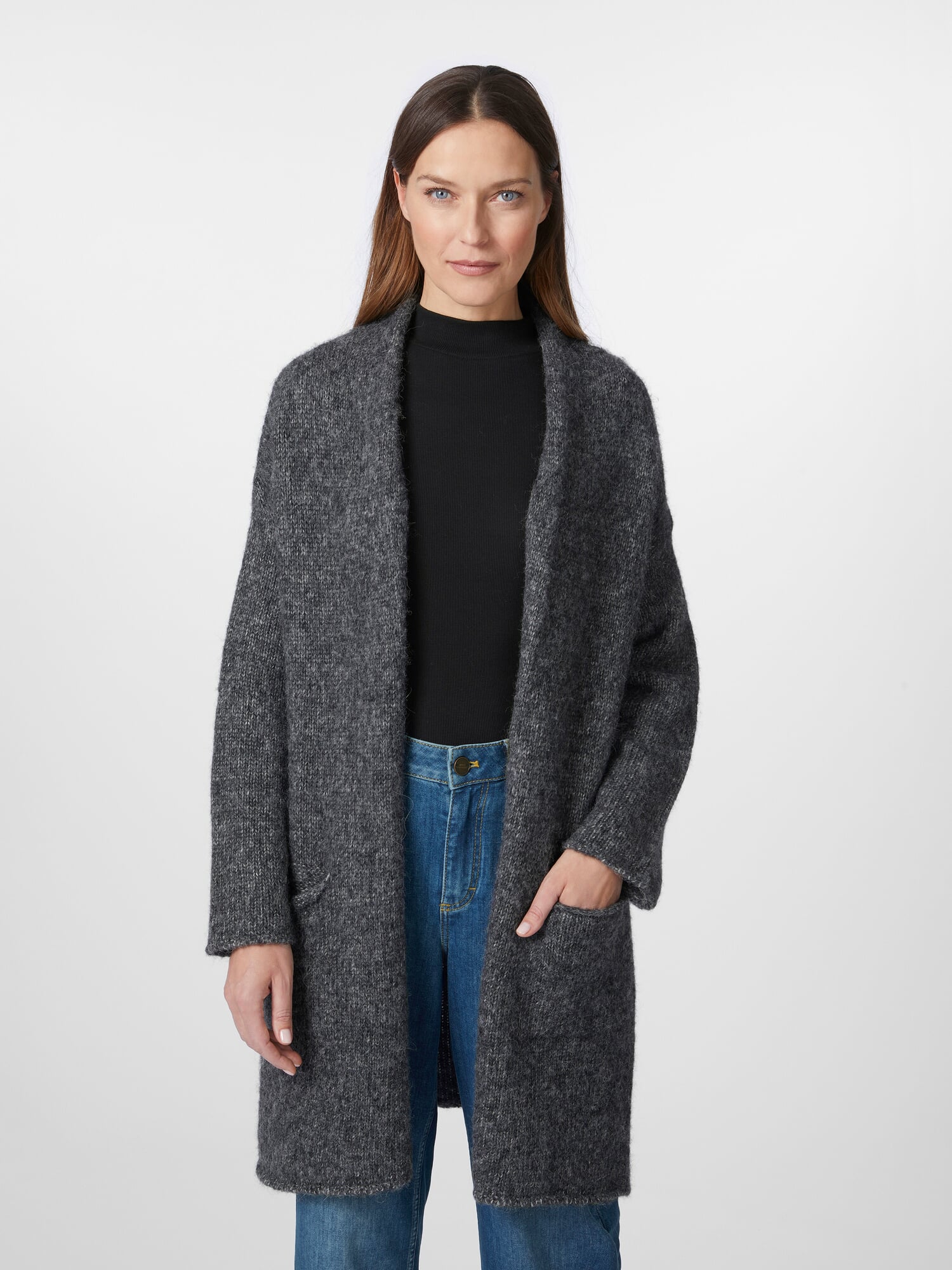 Women's Long Cardigan, Anthracite | Manufactum