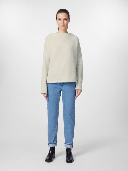 Women’s Knit Sweater Ecru, presented on a model