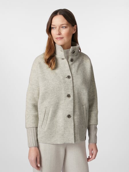Women’s Wool Jacket Ecru, presented on a model