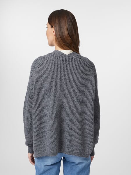 Damen-Strickjacke Rippe Anthrazit, Tragebild